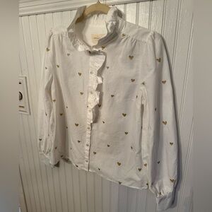 Sezane Chlo Shirt Ecru with Gold Heart Embroidery Shirt 38